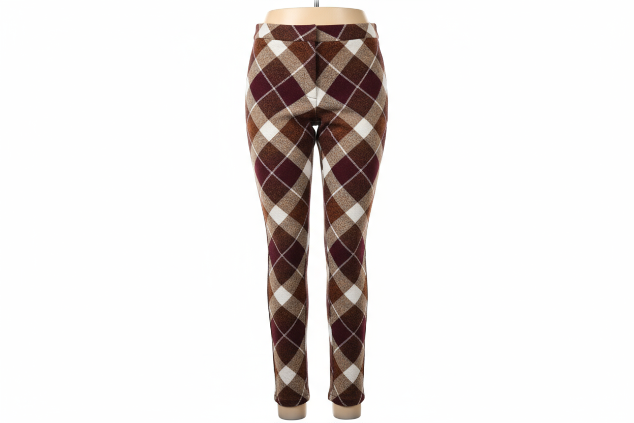 Autumn And Winter Diamond Plaid Print Close-Fitting Basic Pants