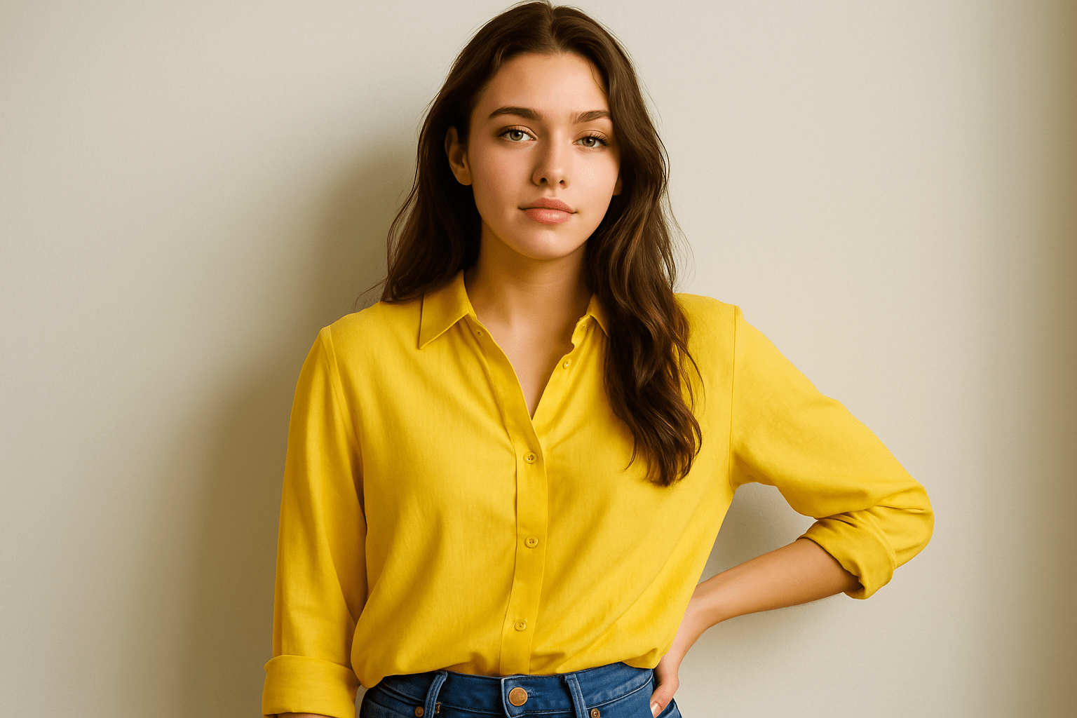 Bright yellow shirt blouse in Blouses and Shirts category- BamBam