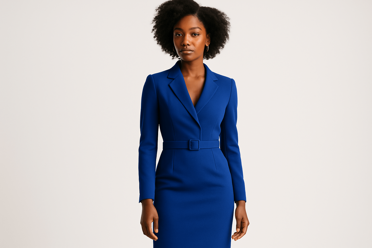 Lady wearing a pretty blue midi Office Dress - BamBam