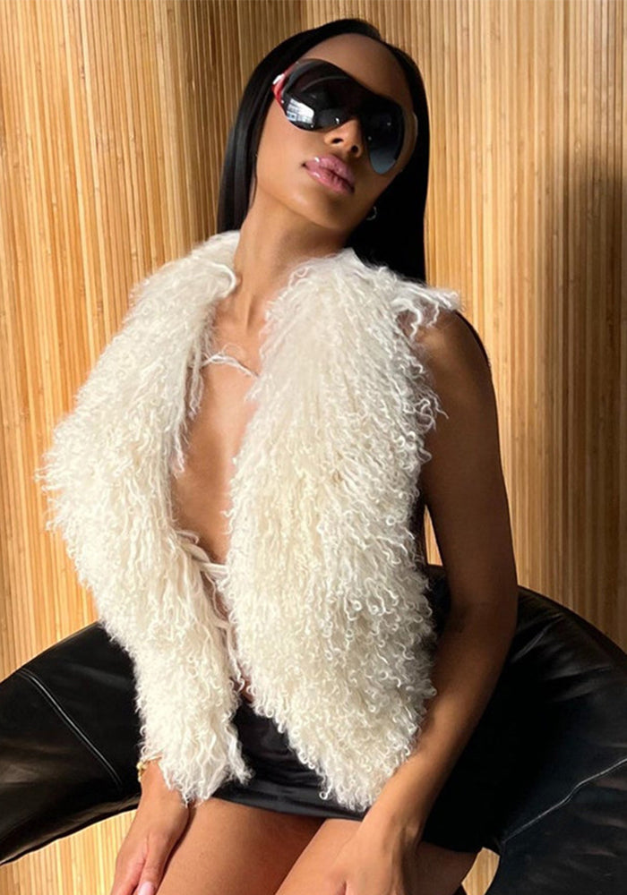 Women autumn and winter sexy backless fur collar Halter Neck vest