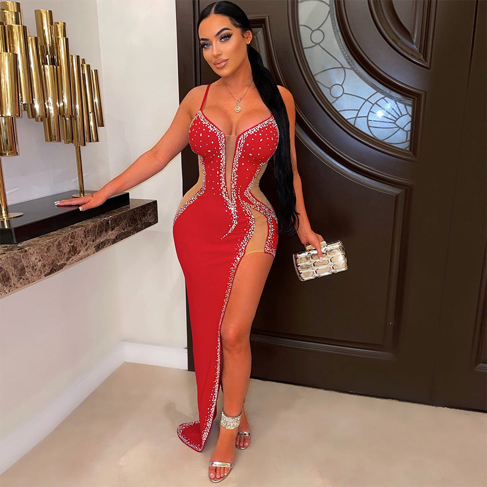 Women Sexy Beaded Sleeveless Mesh See-Through Maxi Dress 4