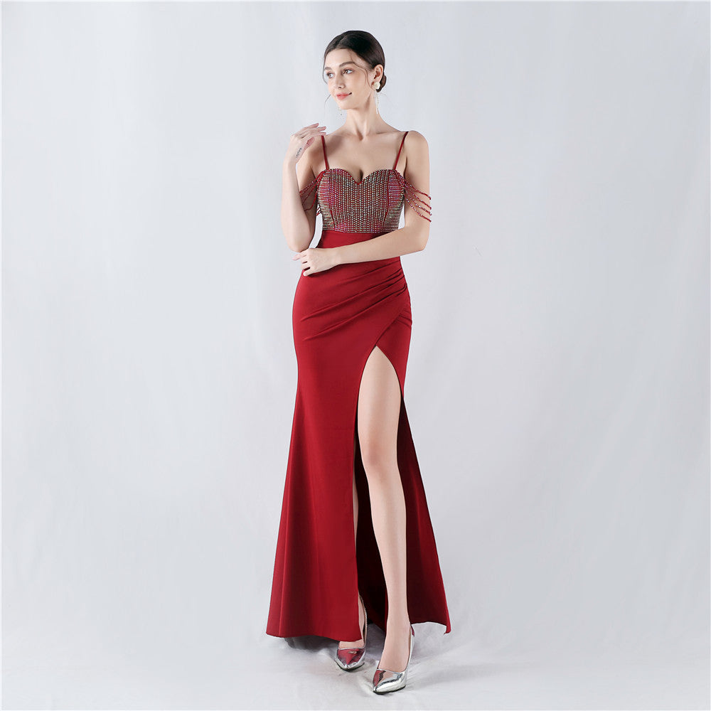 Women Beaded Sexy Suspender Evening Dress 6