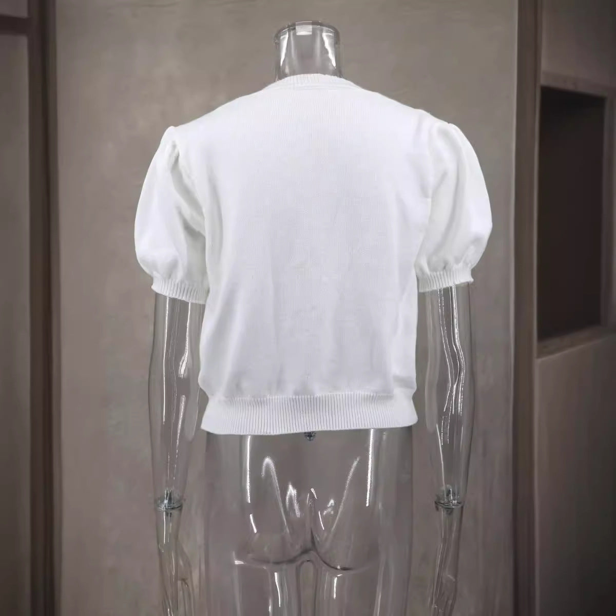 Women Spring V-neck Short Sleeve Bowknot Solid Sweater 15