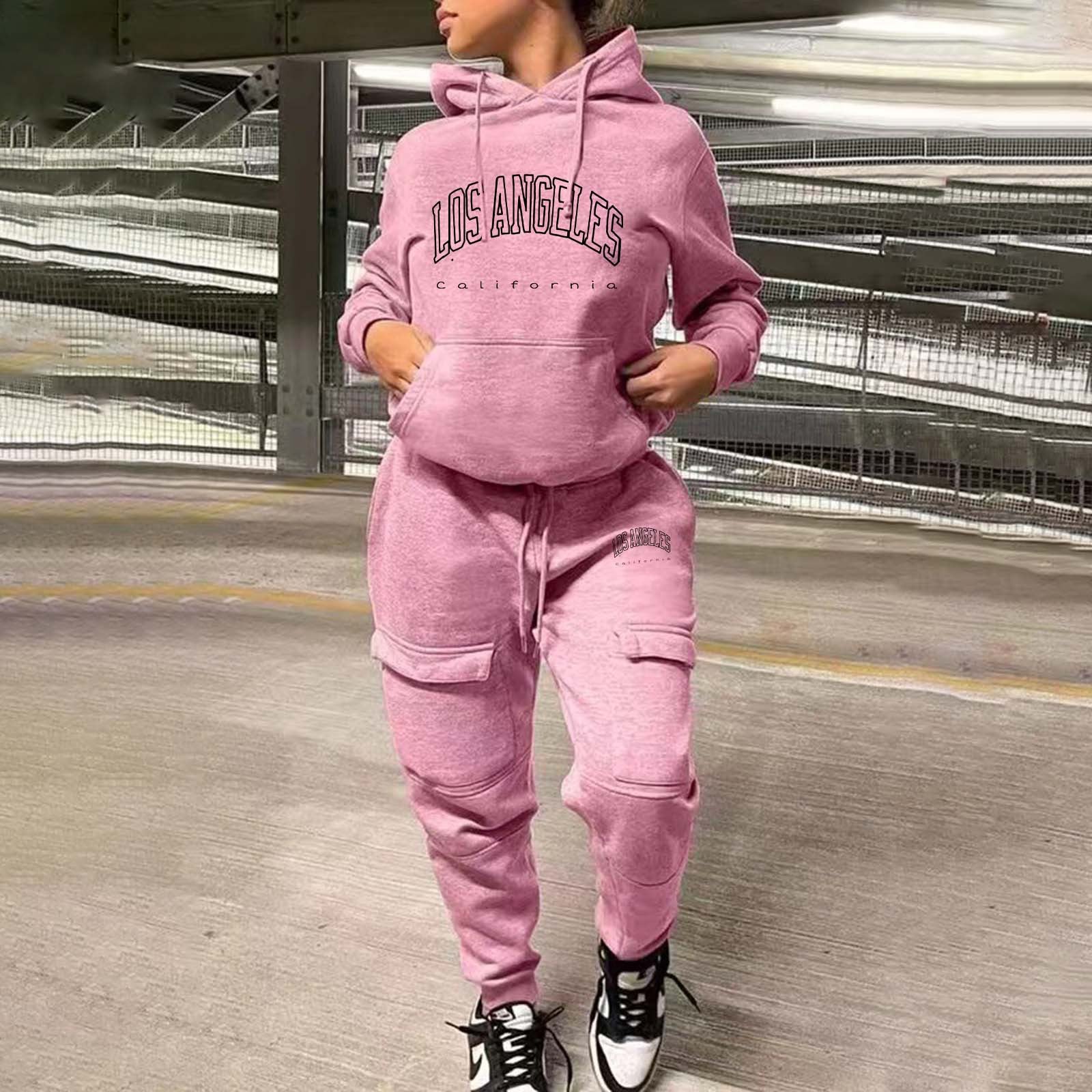 Women's Fashion Casual Hoodies Sweatpants Two Piece Sports Tracksuit 6