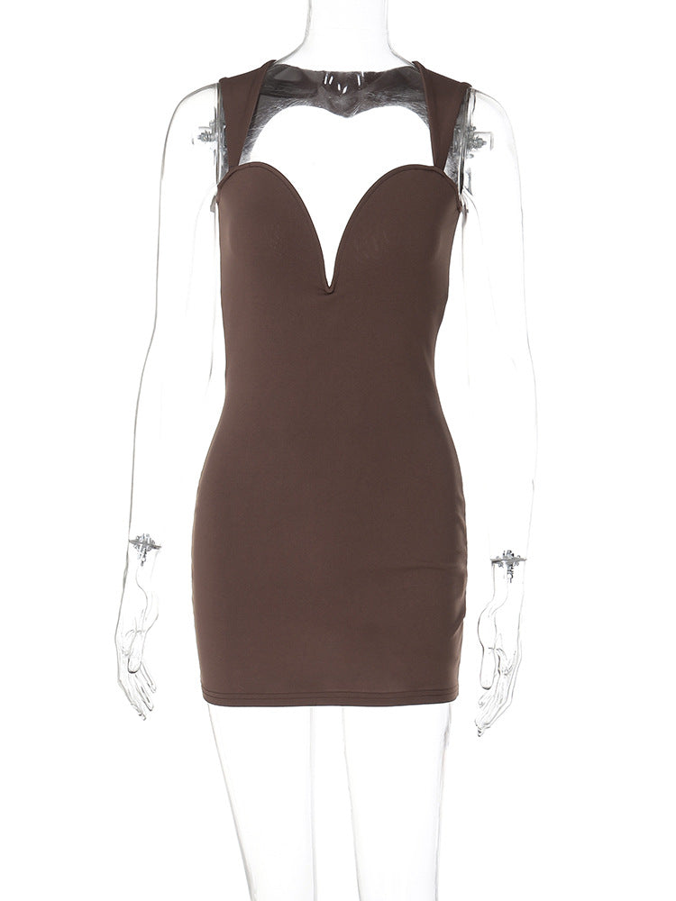 Deep V-Wired Sleeveless Hollow Sexy Low Back Slim Bodycon Dress 6