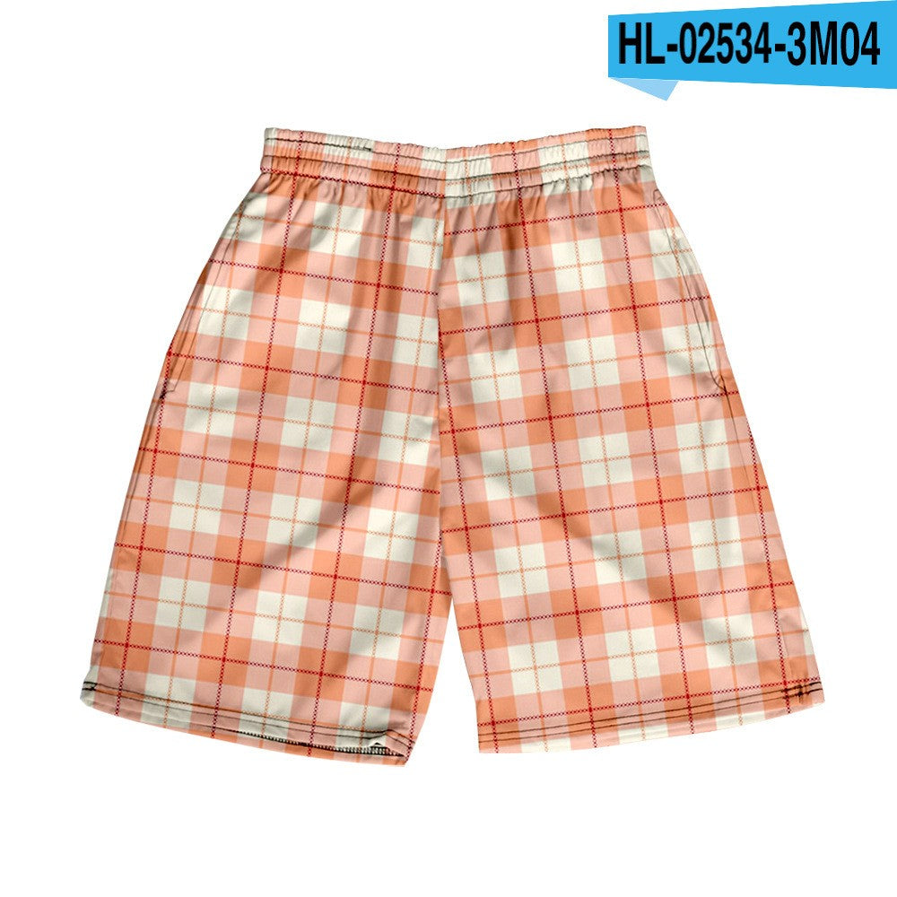 Men's Spring/Summer Hawaiian Casual Plaid Shorts 21