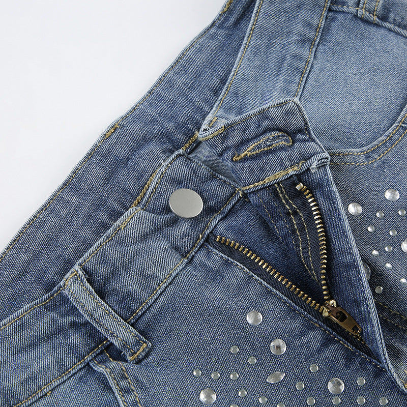 Women Style Beaded Street Raw Edge Washed Denim Shorts 10