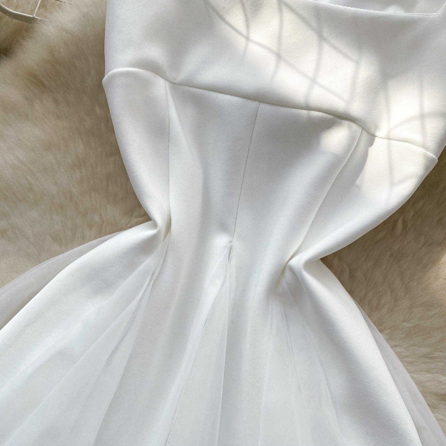 Women's Summer Square Neck Strap Mesh Patchwork Puffy Long Dress 25