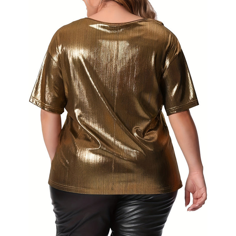 Summer Loos Plus Size Round Neck Solid Color Short Sleeve T-Shirt 7