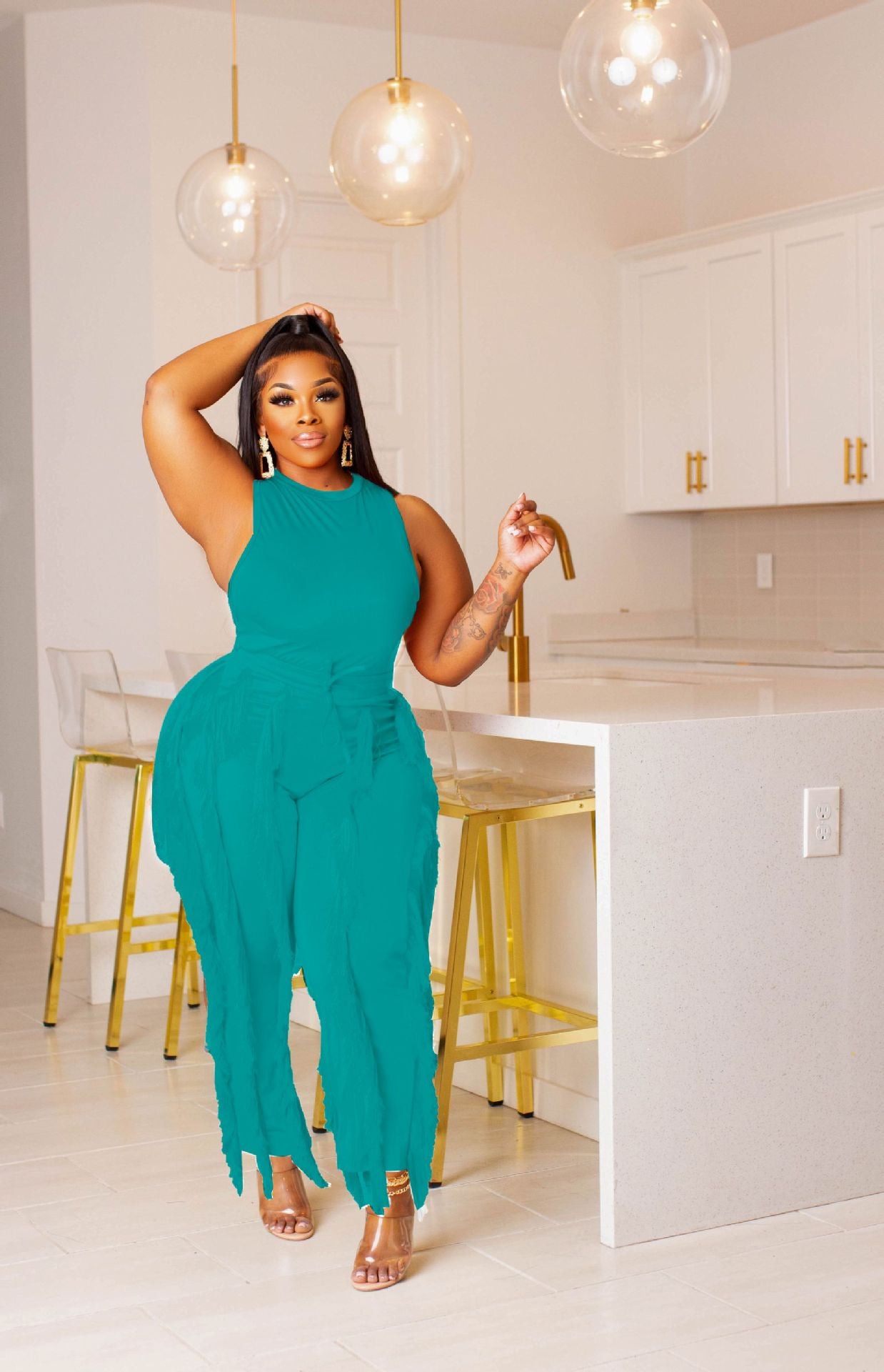 Women's Solid Color Tassel Two Piece Suit 10