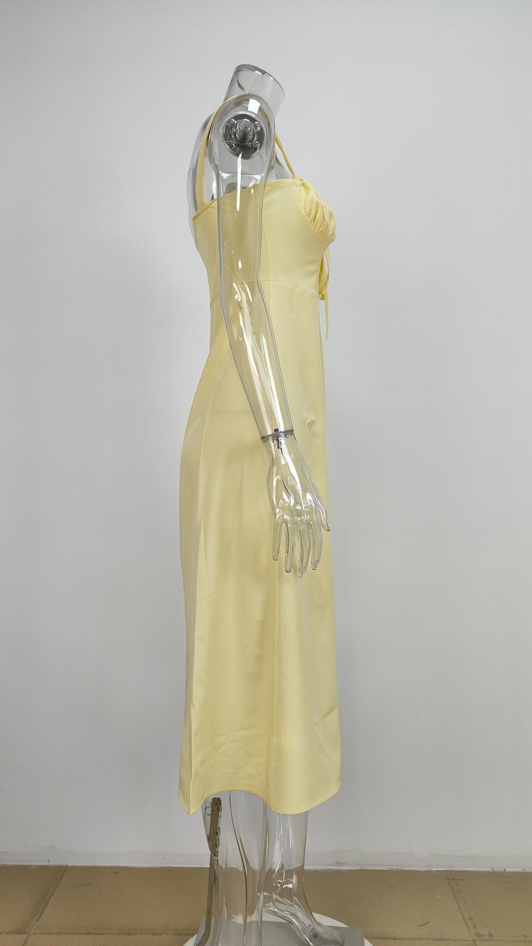 Women Spring Printed French Floral Backless Suspender Slit Dress 29