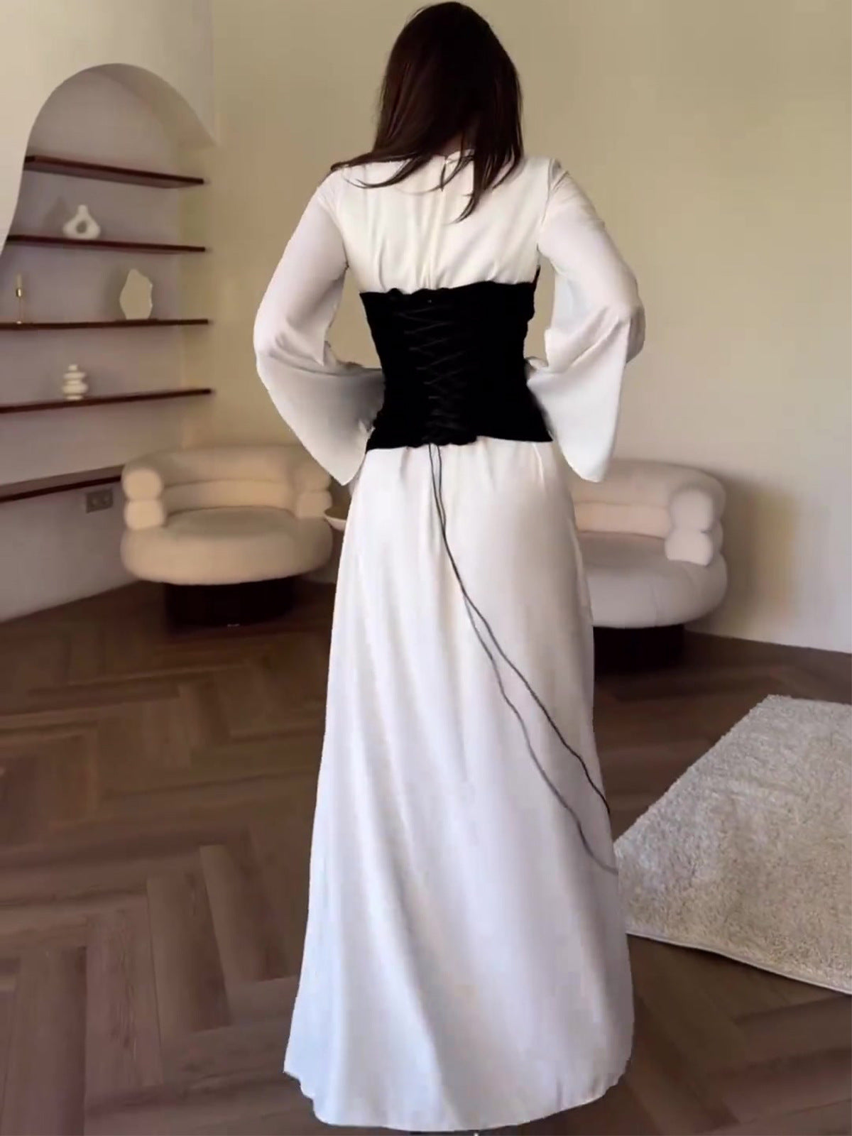 Women Black and White Patchwork Maxi Dress