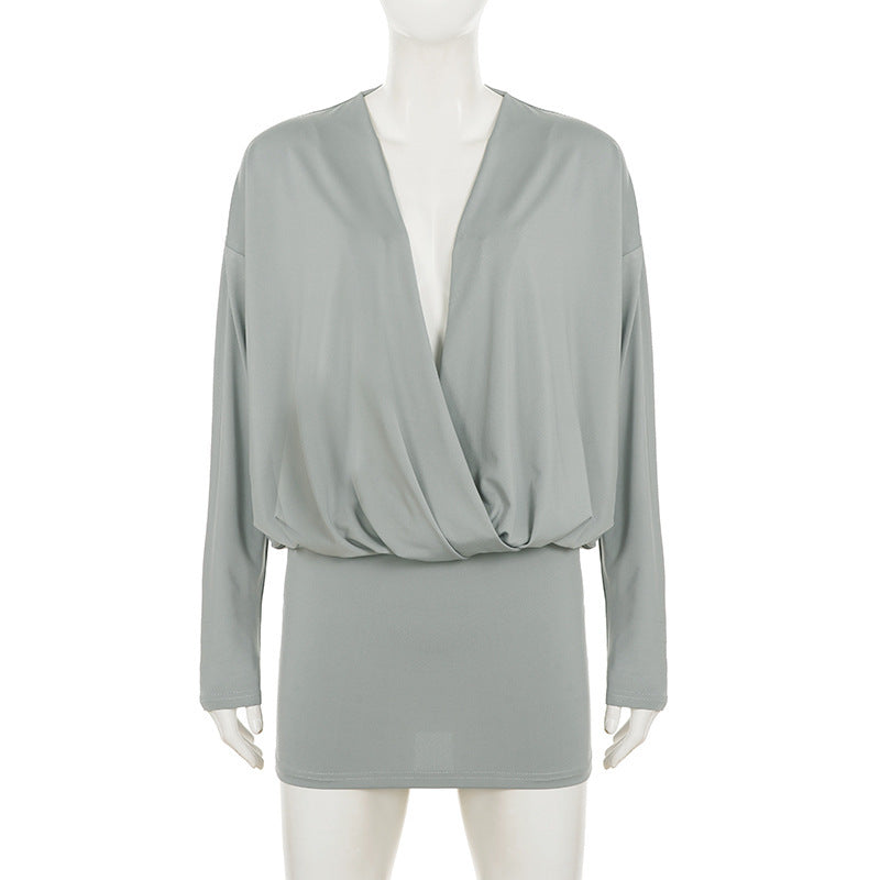 Women sexy V-neck long-sleeved bodycon dress 6