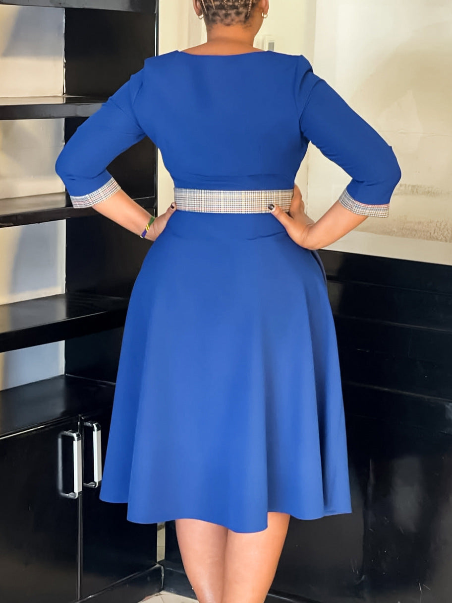 Women Elegant Round Neck Patchwork African Dress 6