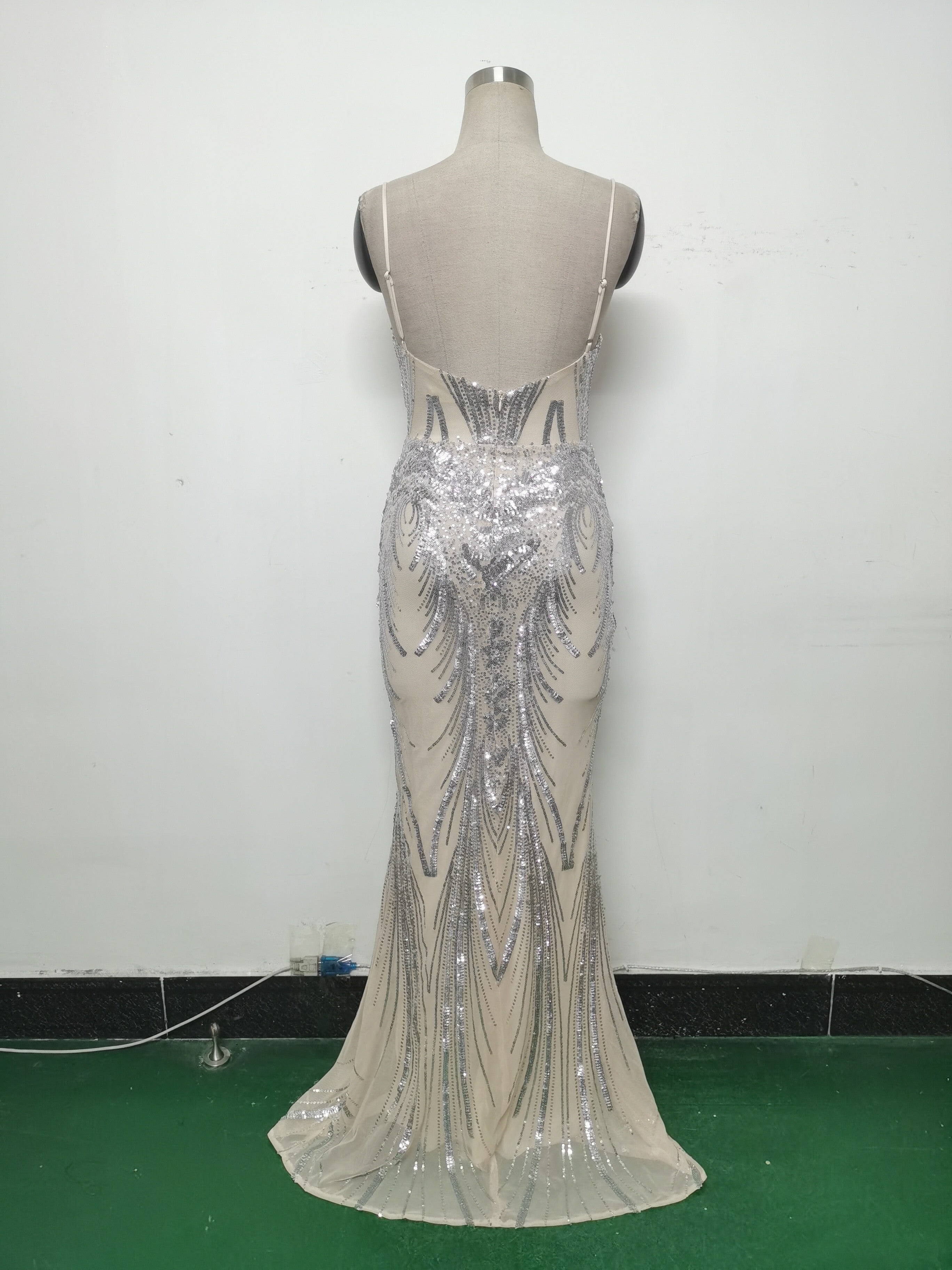 Women Fishbone Sequin Positioning Flower Evening Dress 23