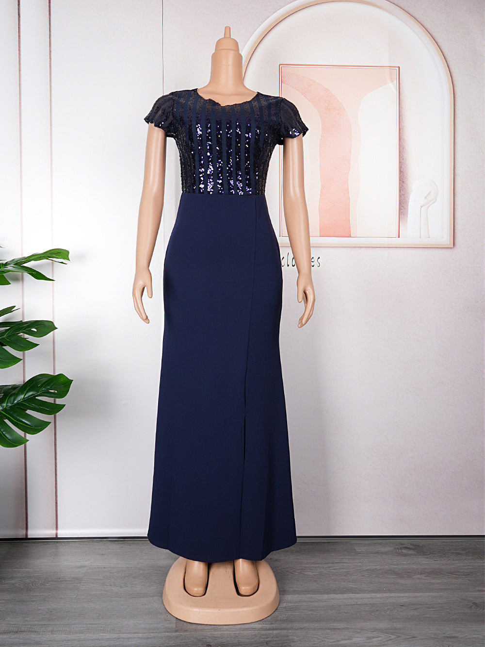 Plus Size African Dress Party Round Neck Solid Dress 17