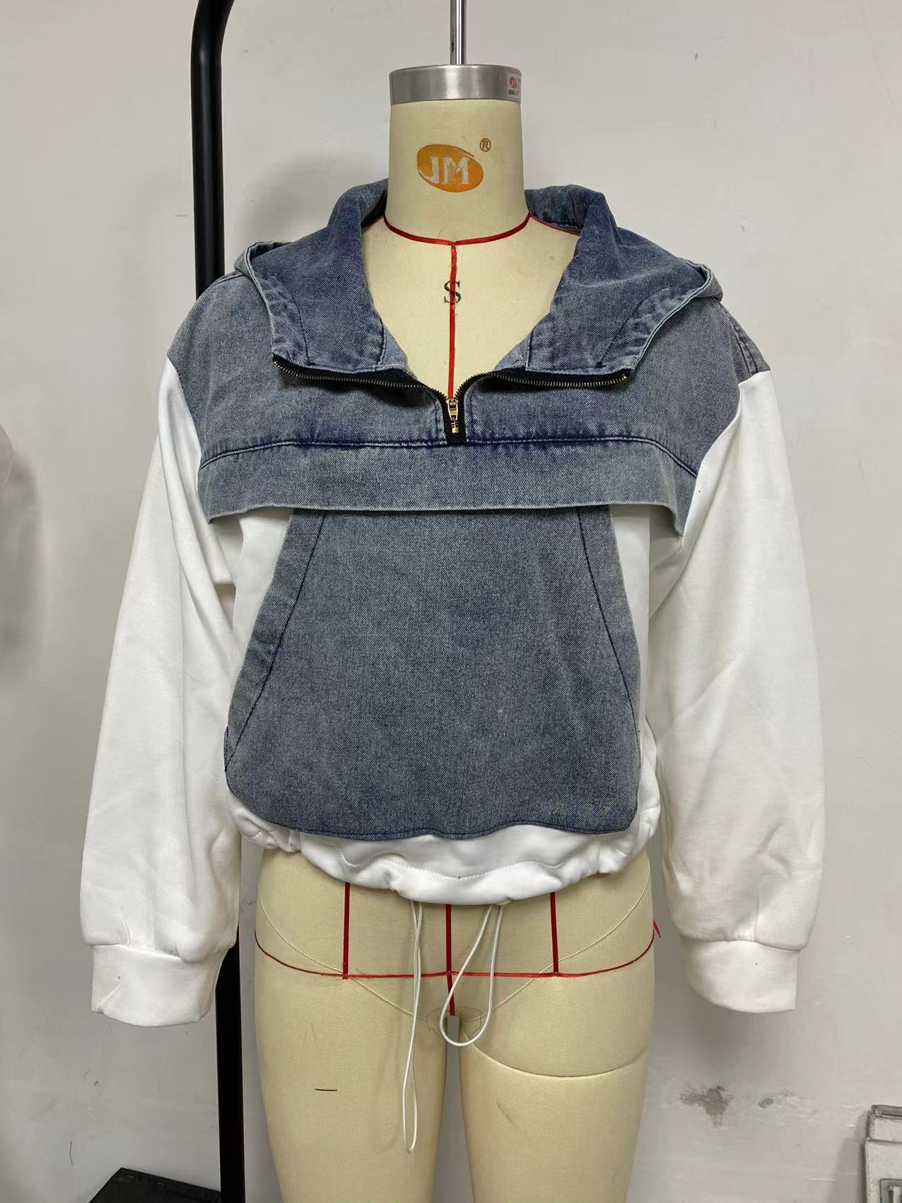 Autumn Fashion Loose Casual Denim Patchwork Hooded Women Hoodies 10
