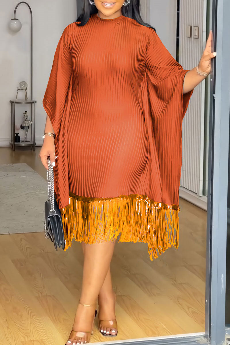 Sequin Tassel Bat Sleeves Elastic Bodycon Dress 9