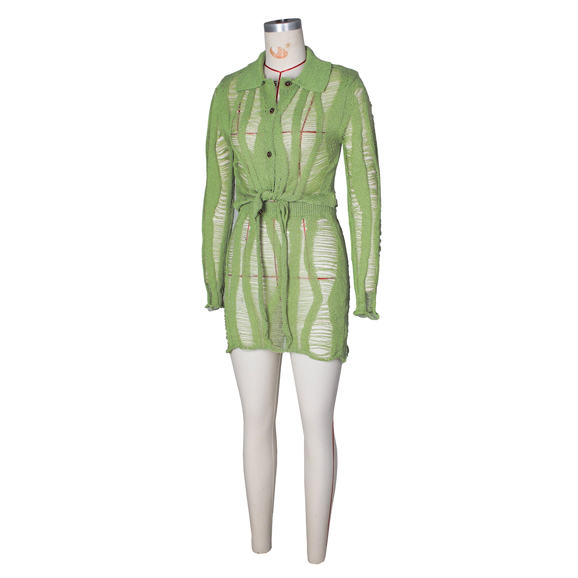 Women long-sleeved hollow lapel Top and Shorts two-piece set 10