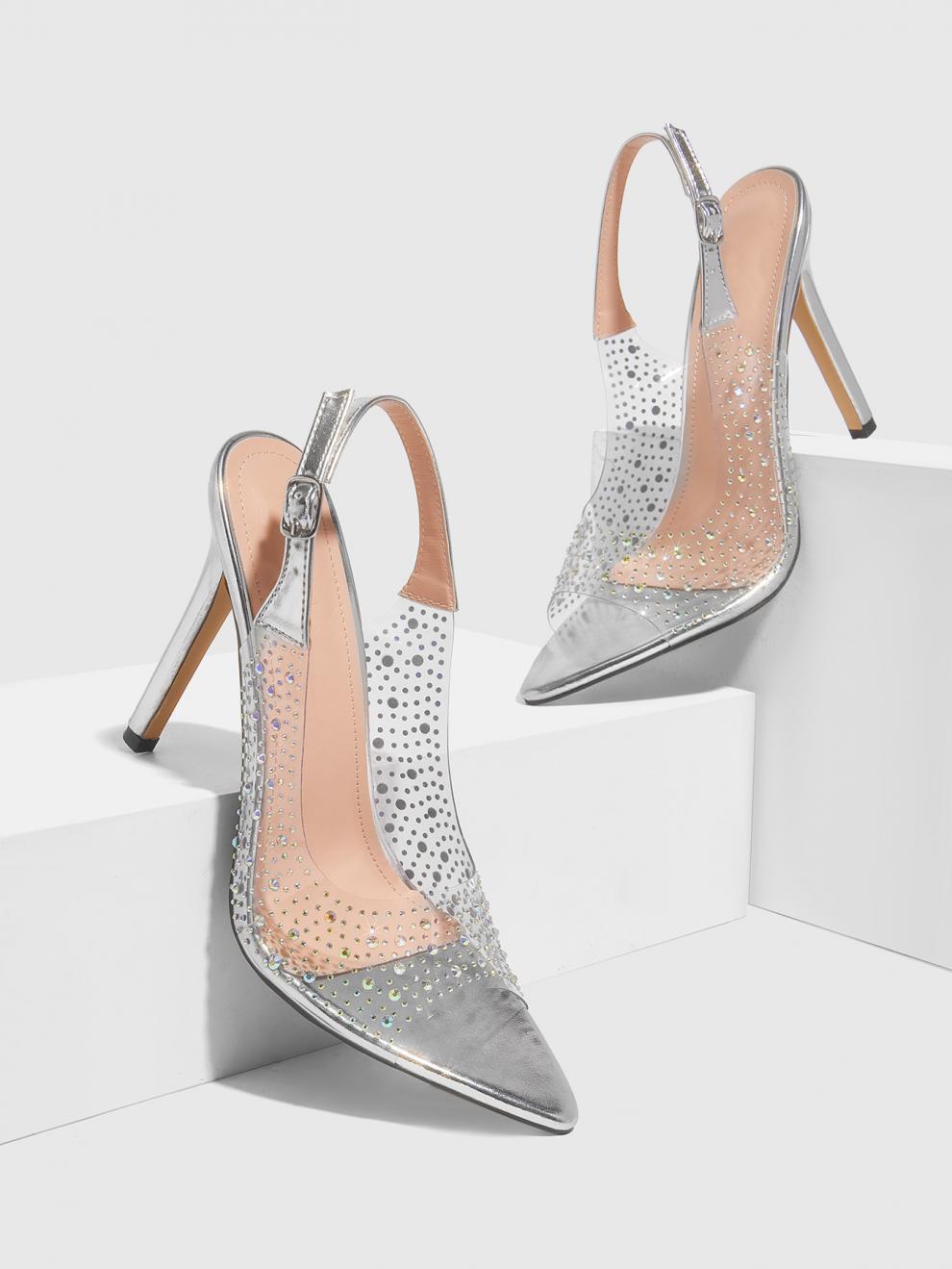 Peep Toe High Heels Rhinestone Stiletto 11