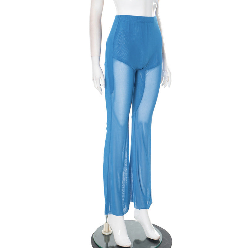 Summer Sexy Slim See-Through Mesh Mid-waist Flared Casual Pants 6