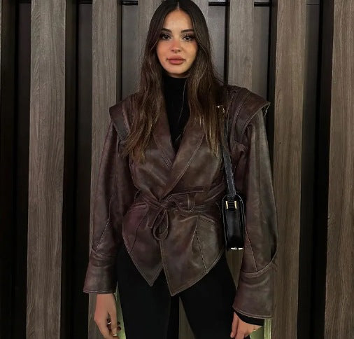 Women's American Retro Casual Faux Leather Jacket