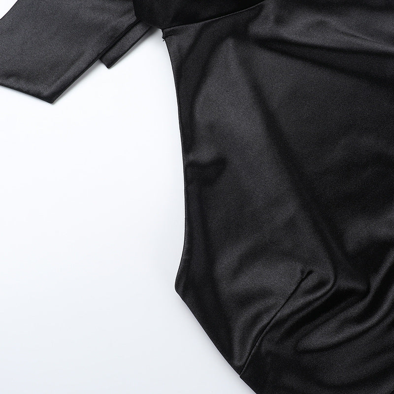 Women's Lace-up High Neck Slit Ruffle Formal Party Dress 12