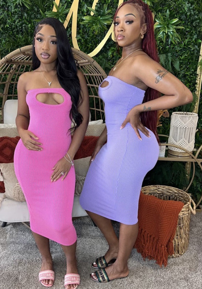 Women Stretch Solid Ribbed Strapless Off-Shoulder Bodycon Dress