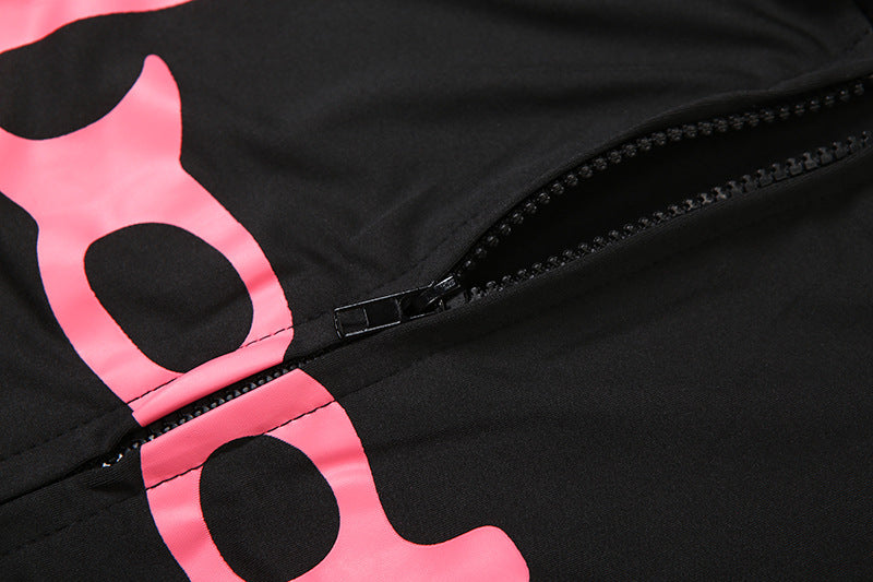 Women Fall/Winter Hooded Letter Print Zipper Top and Pants Two-Piece Set 33