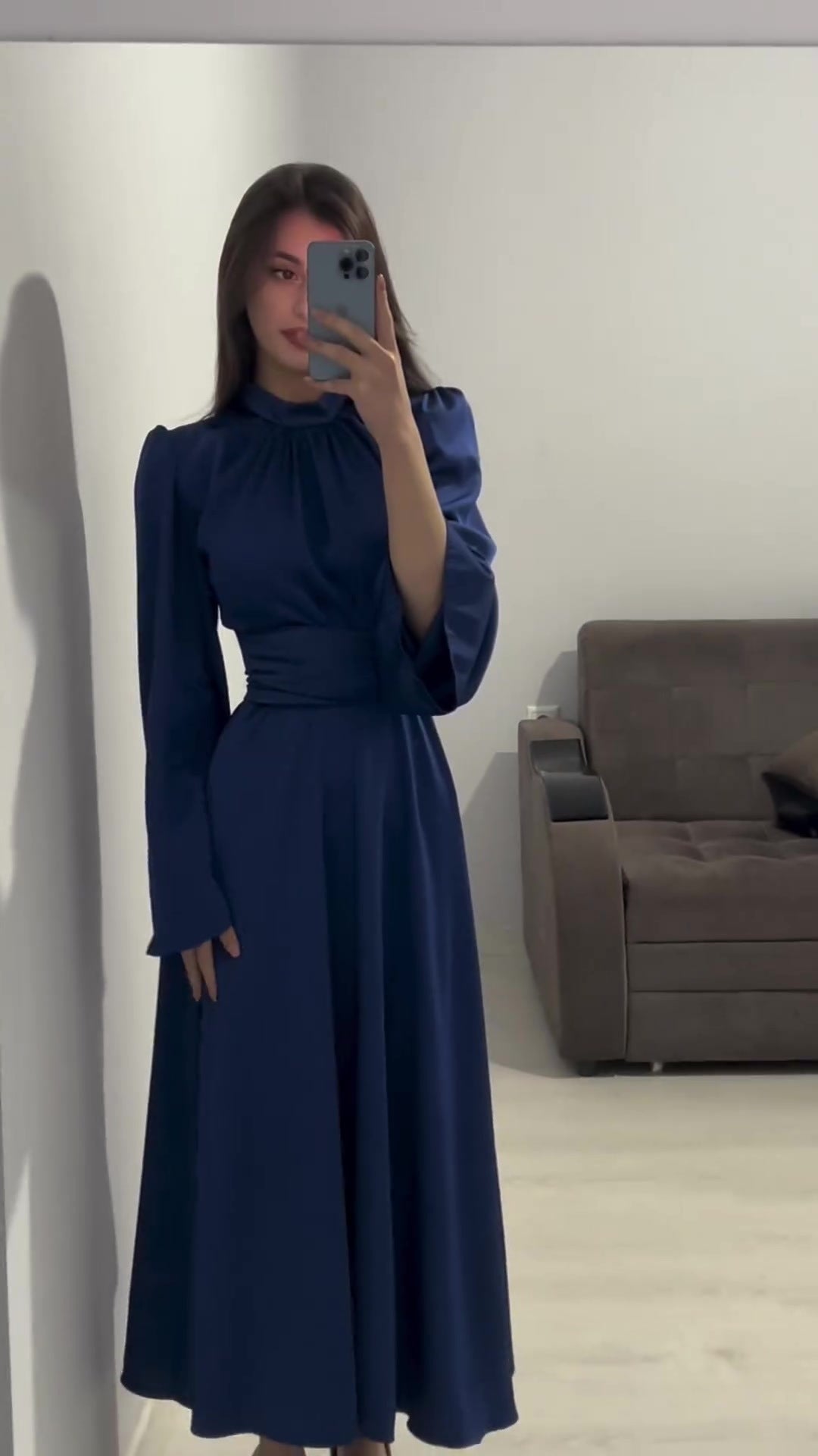 Women Lace-Up Solid Long Sleeve Dress 3