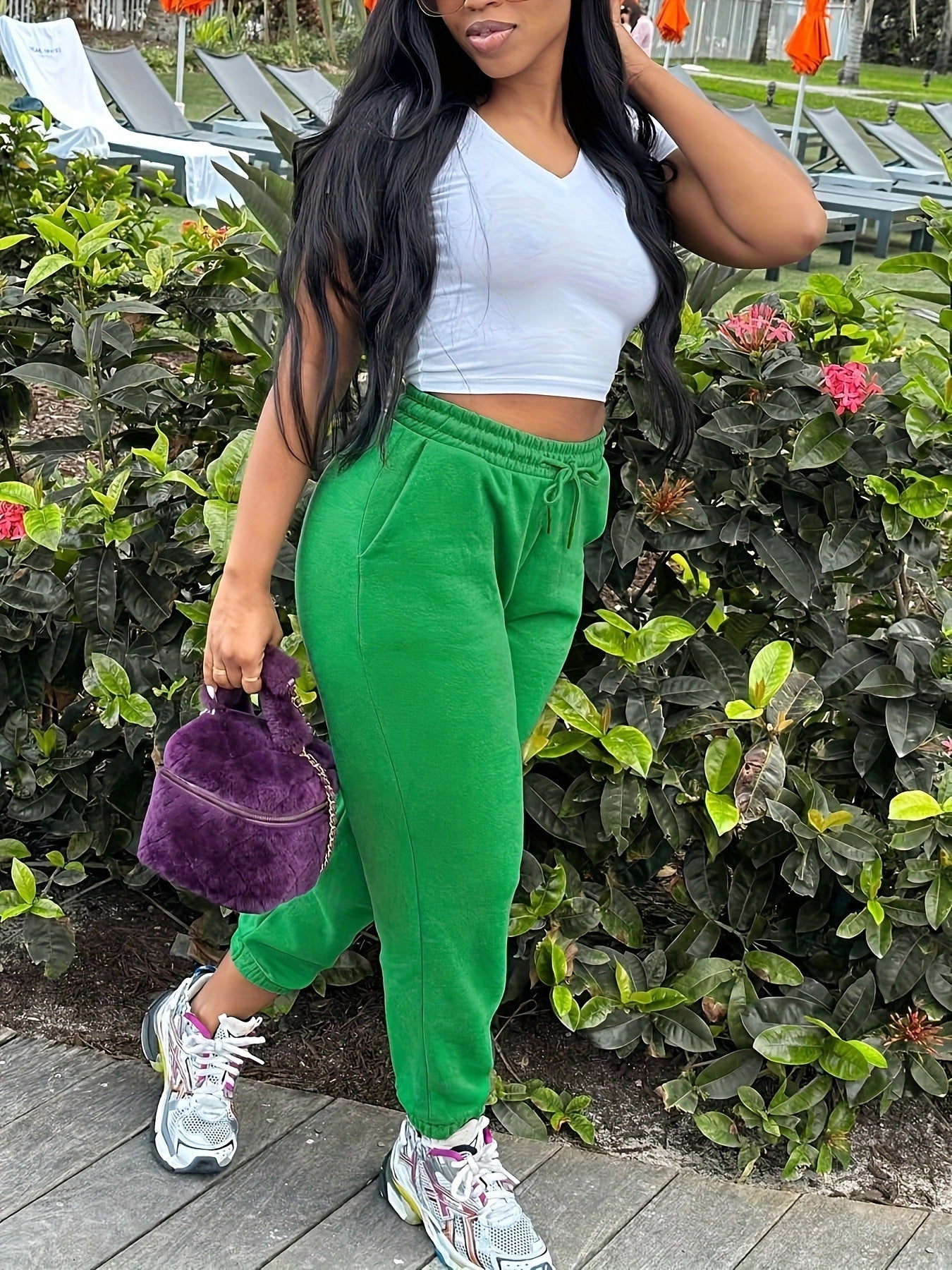 Plus Size Women's Elegant Solid Color Fashion Elastic Drawstring Waist Casual Pants 3