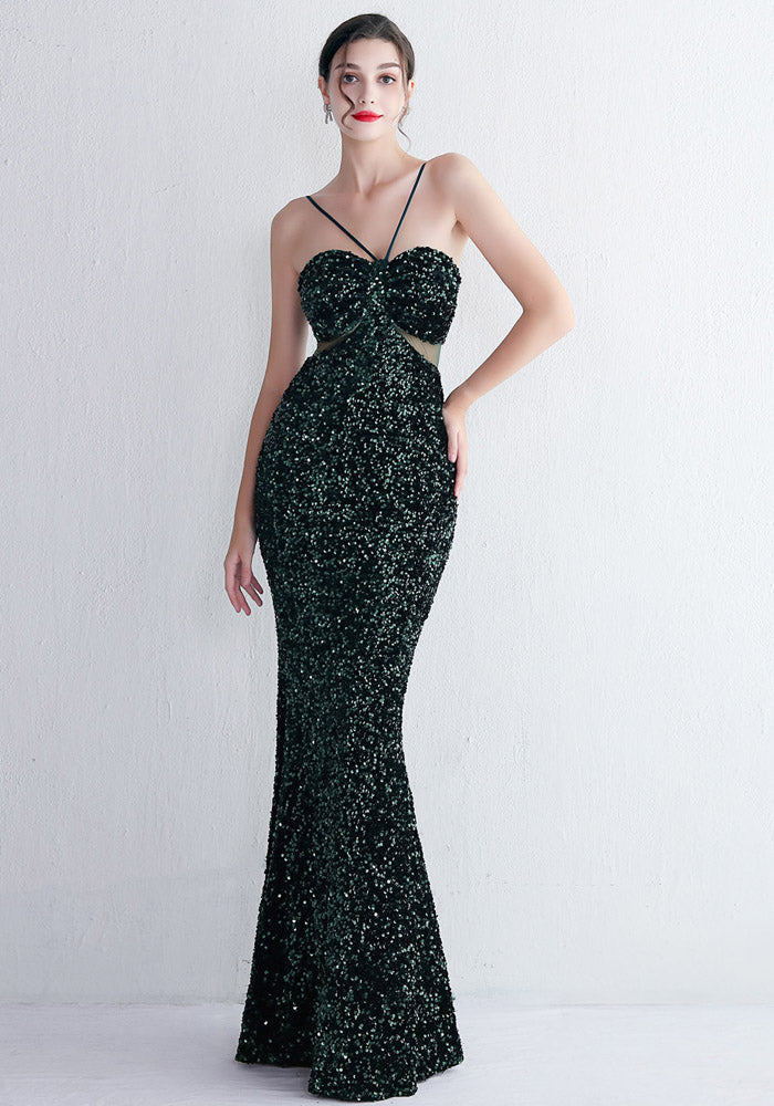 Velvet Sequin Sling Sequin Long Formal Party Slim Evening Dress