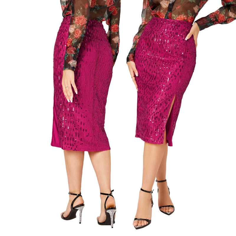 Women Slit Bodycon Sequined Skirt 18