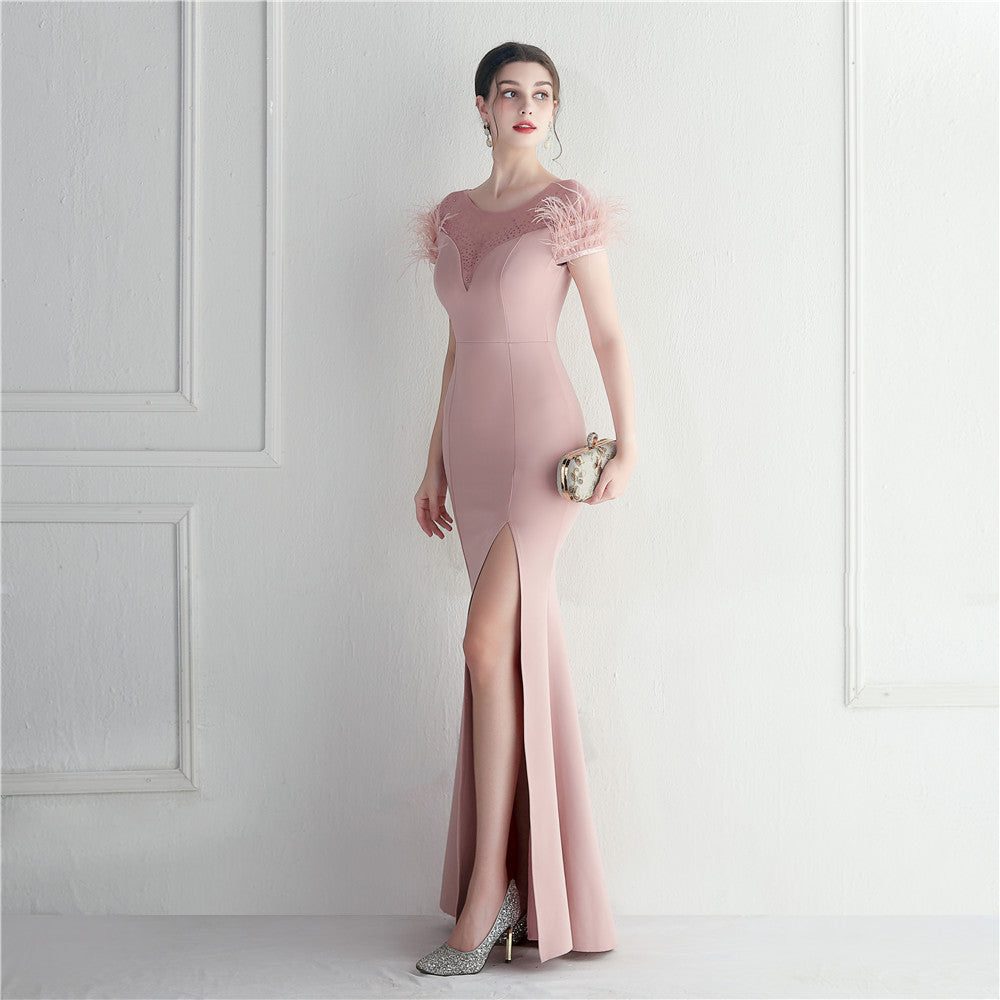 Mesh Beaded + Embellished Feather Star Red Carpet Long Evening Gown 47