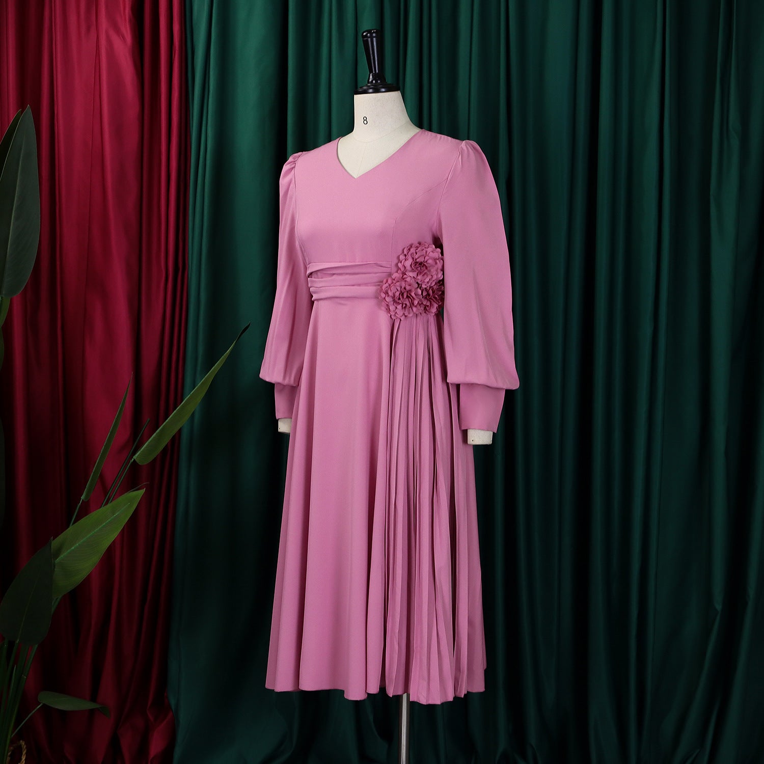 Plus Size Spring Elegant Solid Dress for Women 15