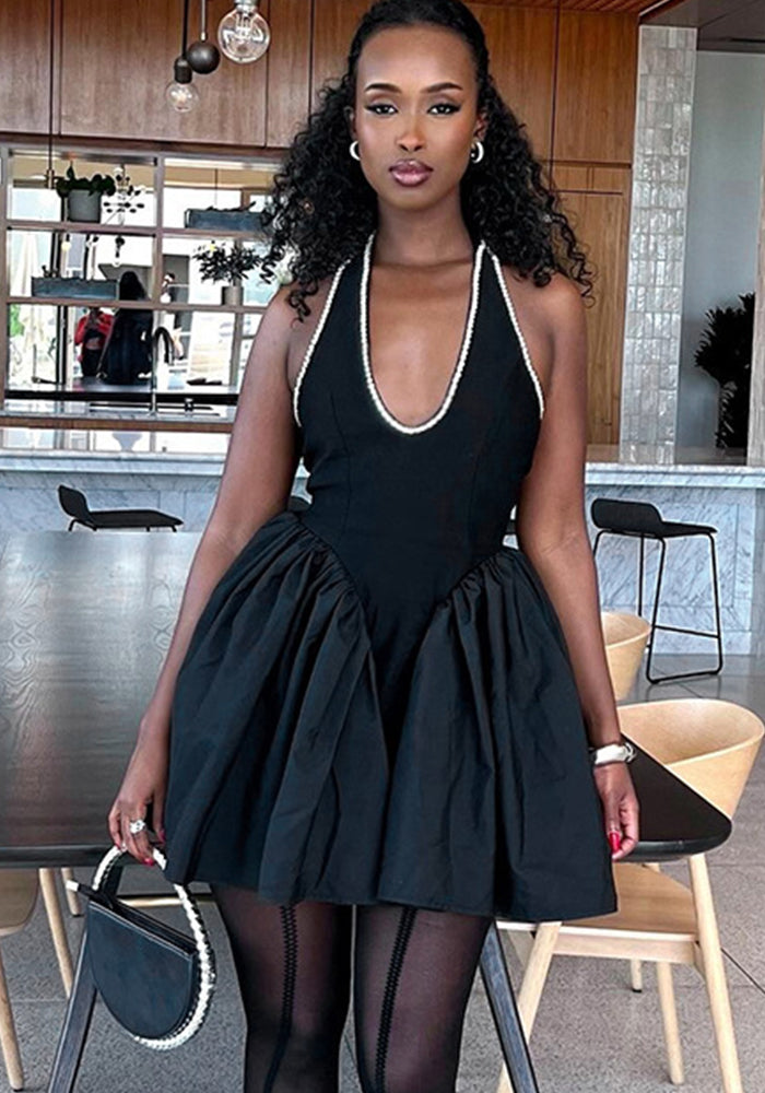 Women Rhinestone U-neck Sexy Halter Neck Dress