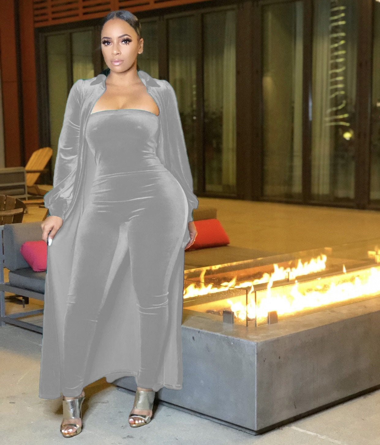 Sexy Velvet Strapless Women Jumpsuit Jacket Two Piece Set 21