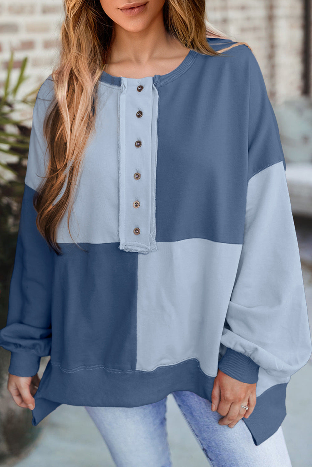 Autumn Winter Casual Patchwork Contrasting Loose Long Sleeve Top 28