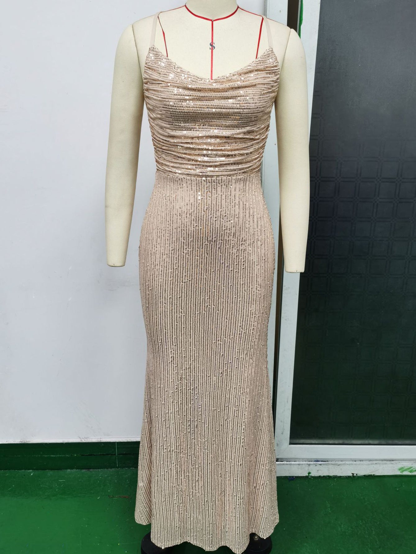 Women Sexy Backless Strap Sequin Evening Dress 8