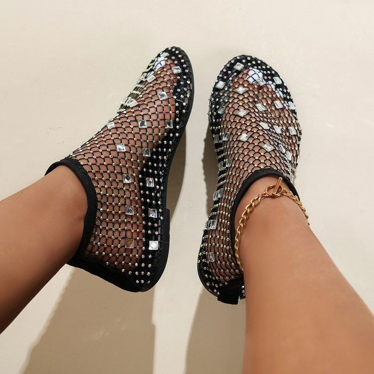 Women Summer Flat Multi-Color Diamond Sexy Fishnet Sandals 5