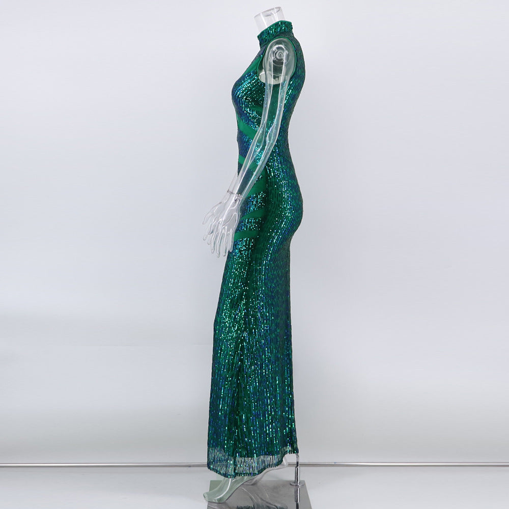 Women's Sexy Slim Green Sequin Evening Dress 6