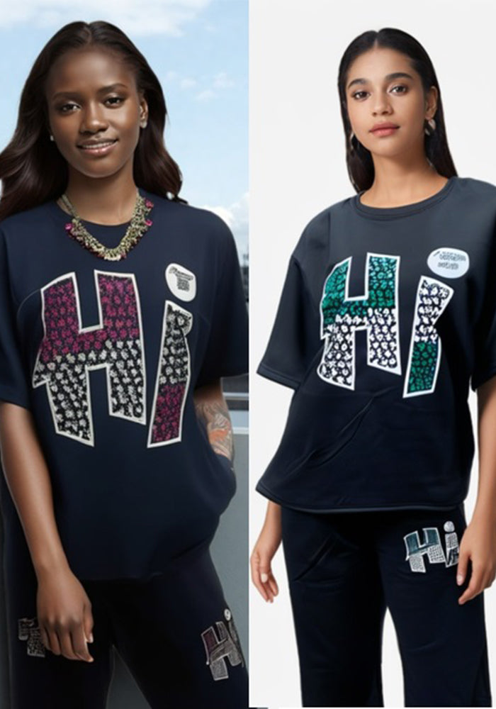 Women Casual Printed Short Sleeve Top and Pant Two-Piece Set