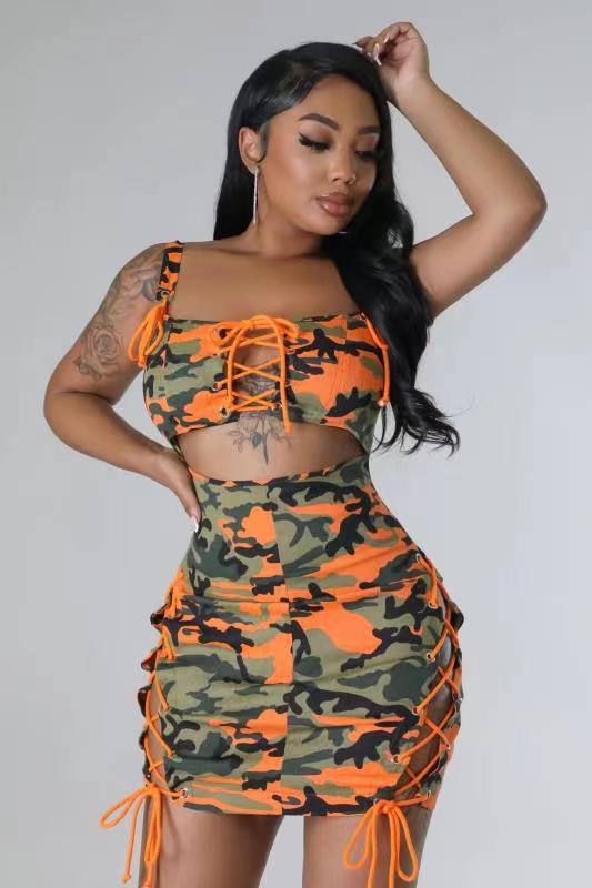 Women suspender strap camouflage dress 3