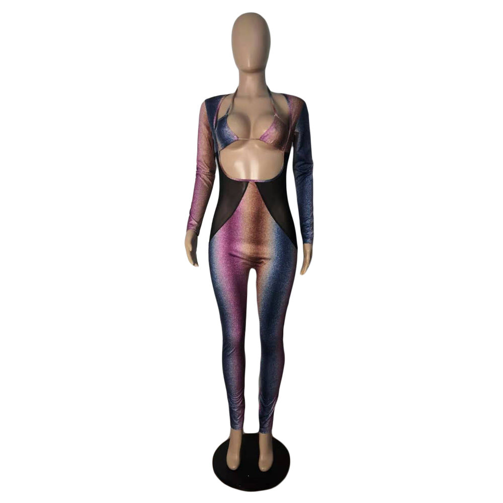 Women's Zipper Sexy Mesh Patchwork Jumpsuit 7