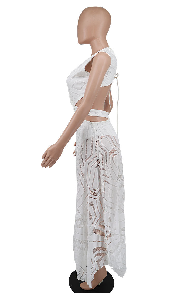 Women Clothing Summer Sexy Sleeveless V-Neck Waist Cutout See-Through Casual Women'S Maxi Dress 13