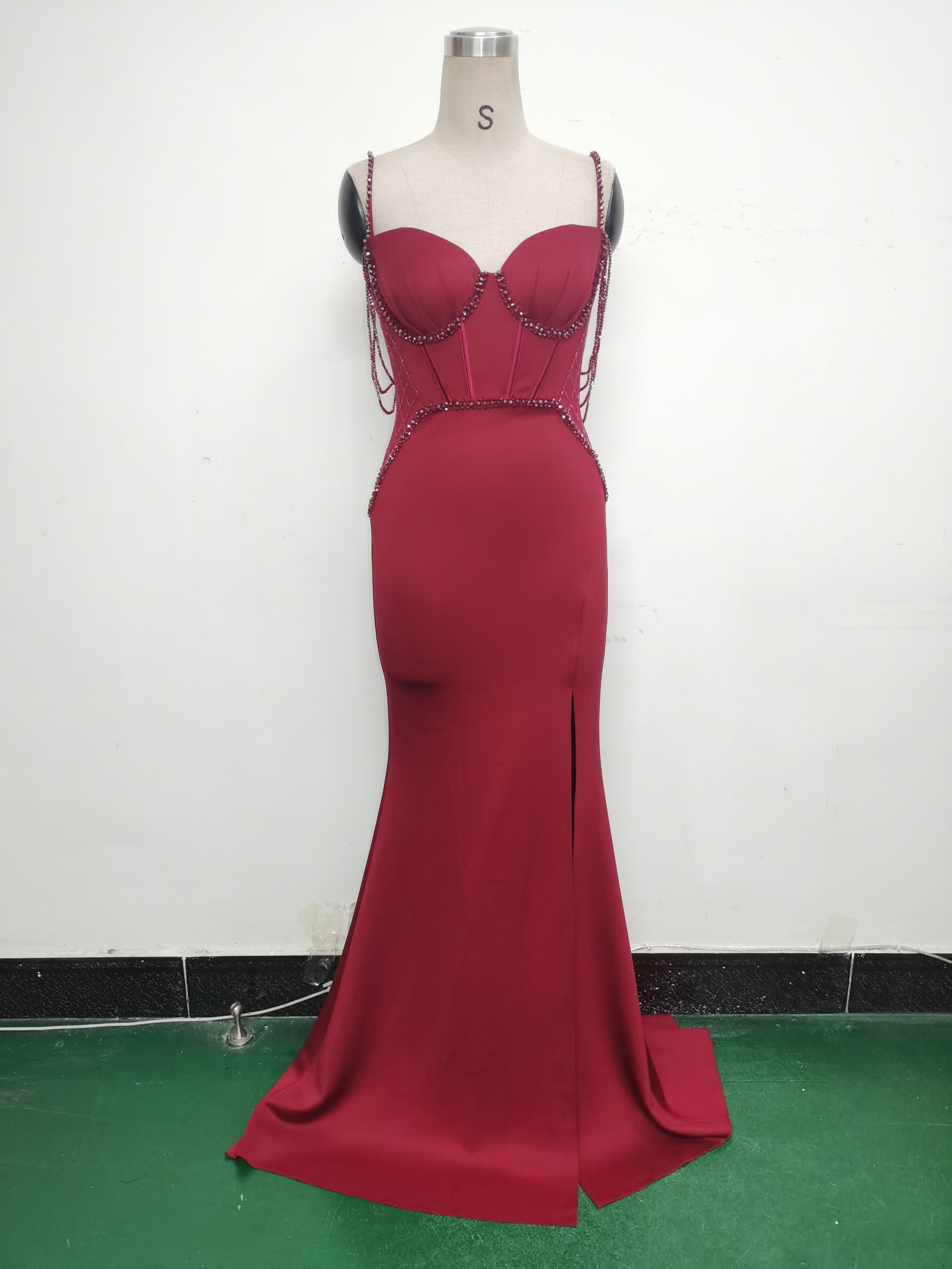 Women lace mesh herringbone Lace-Up beaded Formal Party evening dress 25