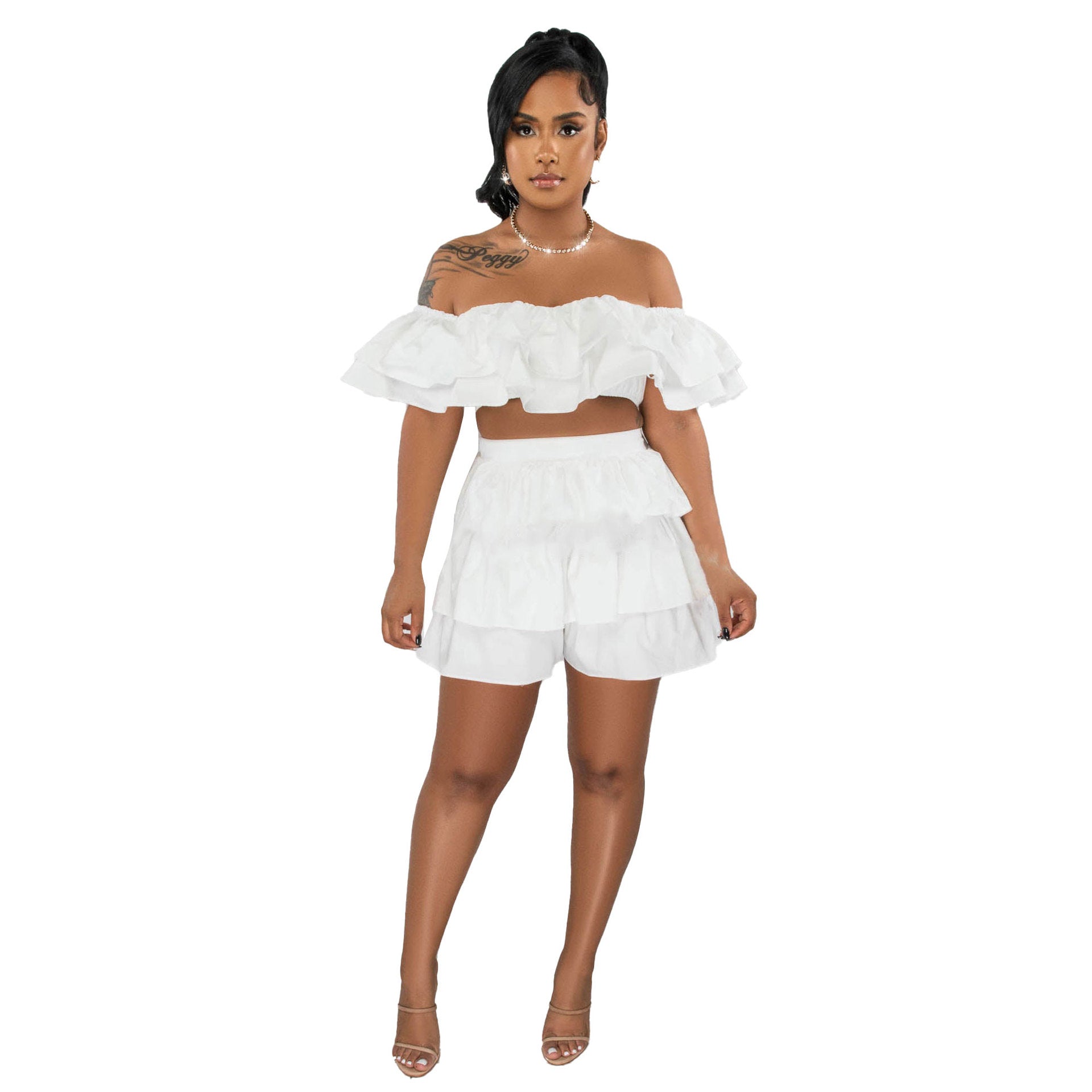 Women Sexy Ruffle Top and Shorts Two-Piece Set 9