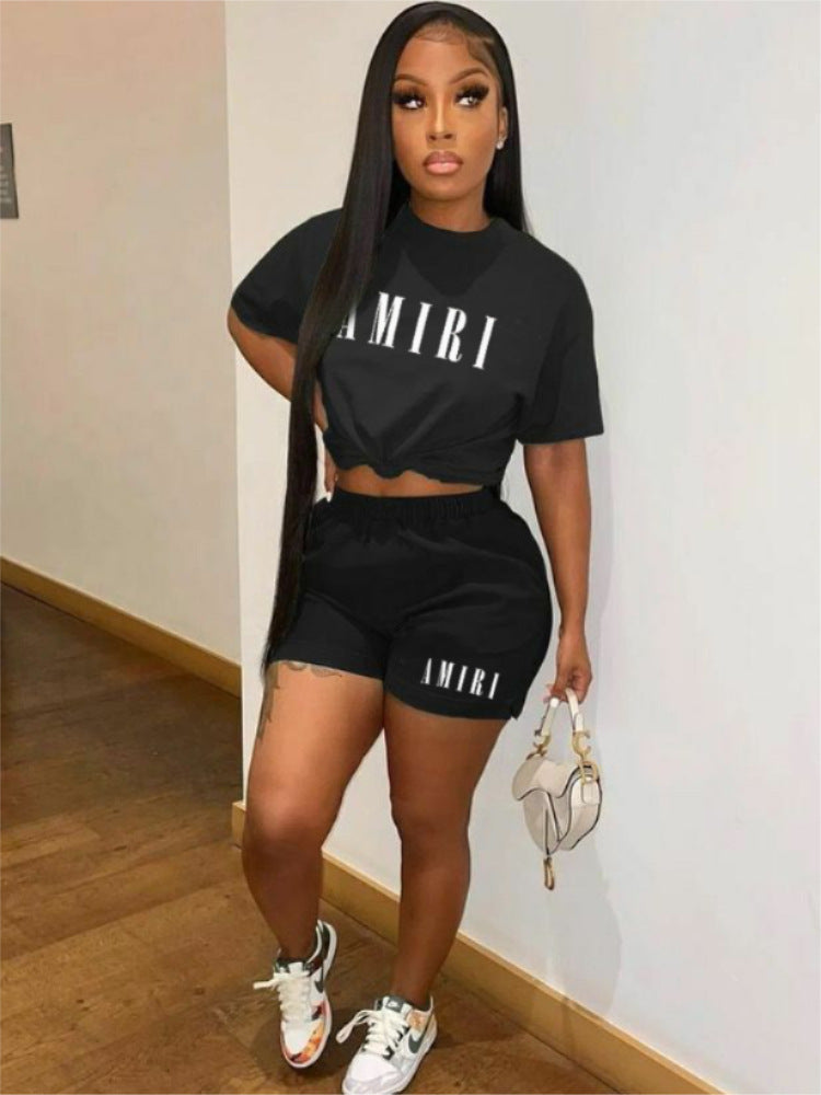 Women's Printed Round Neck Short Sleeve Shorts Two-Piece Set 7