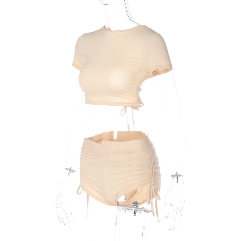 Women Round Neck Short Sleeve Top and Short Two-Piece Set 6