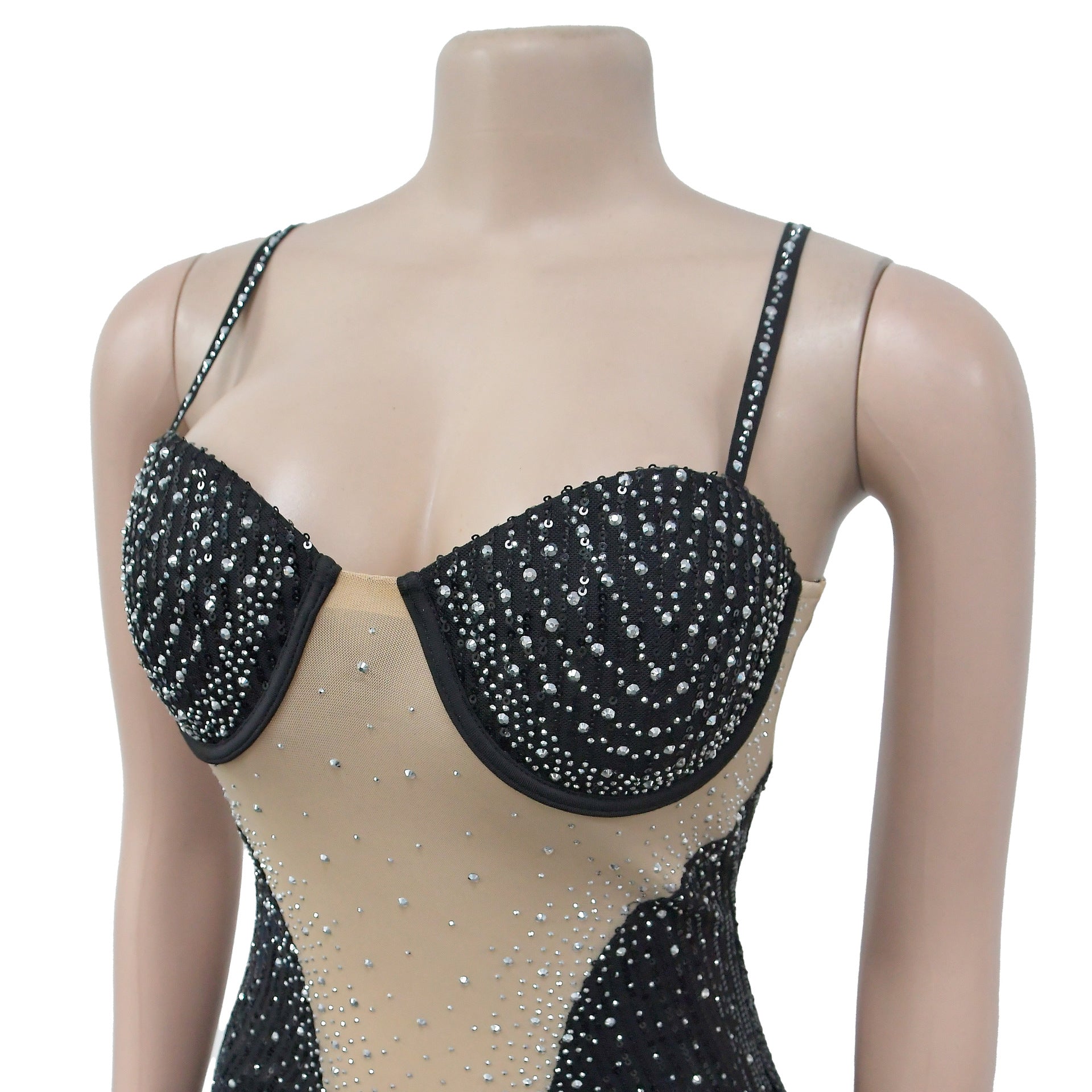 Fashionable women's solid color mesh beaded Straps dress（customized,MOQ 6pcs/size/color,process time 7-10 days） 13